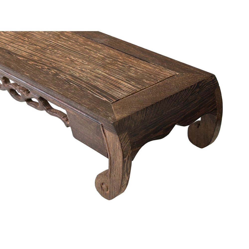 19" Light Brown Feather Pattern Rectangular Scroll Leg Wood Display Stand ws4228