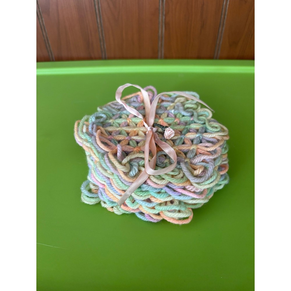 Pastel Knitted Coaster or Doily Set