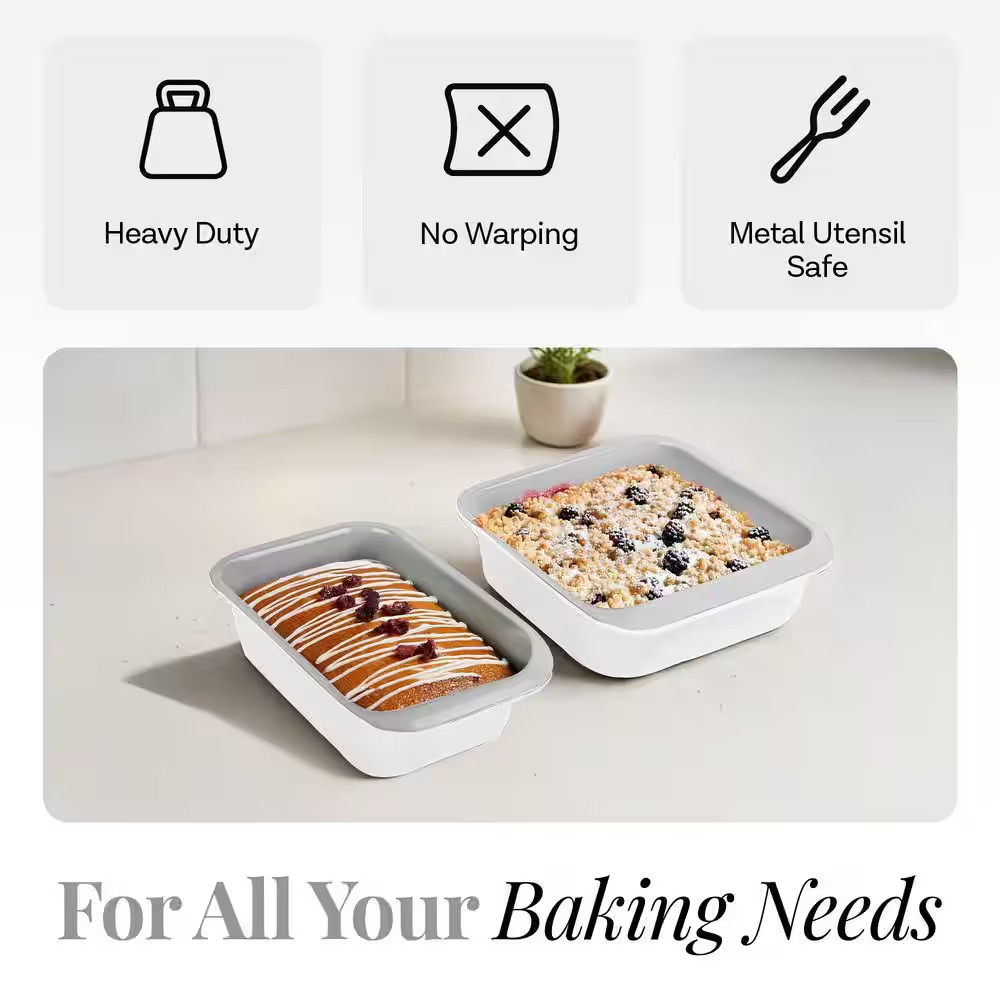 6-Piece White Ceramic Nonstick Stackable Bakeware Set