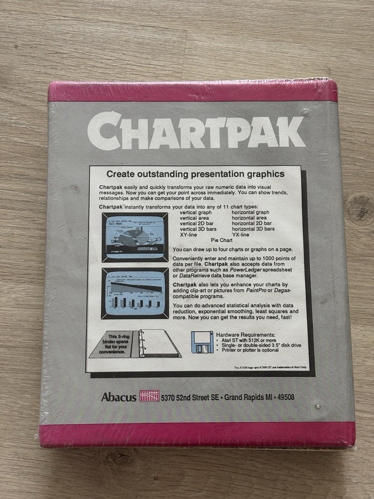NEW Vintage Computer Software For Atari ST Chartpak By Abacus Software SEALED