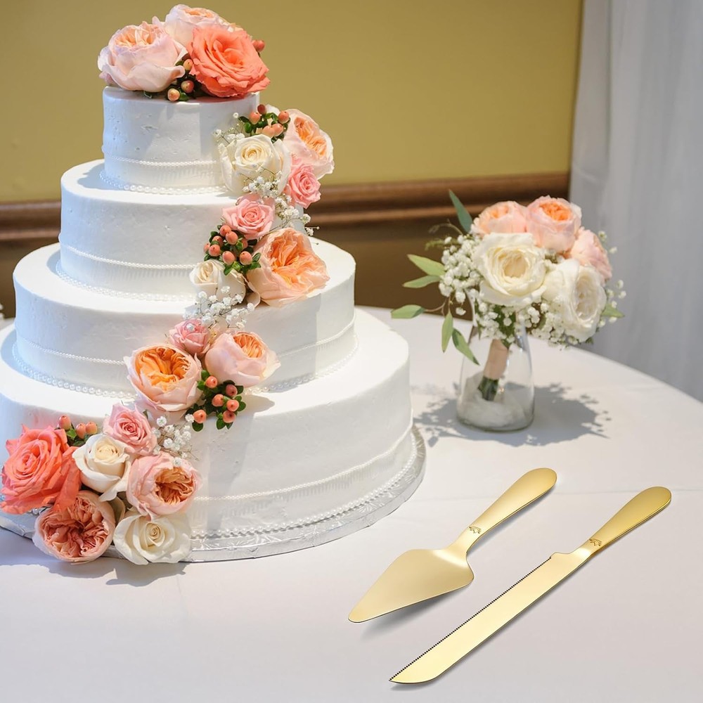 Cake Cutting Set for Wedding - Extended Cake Knife and Server Set Thickened Stai