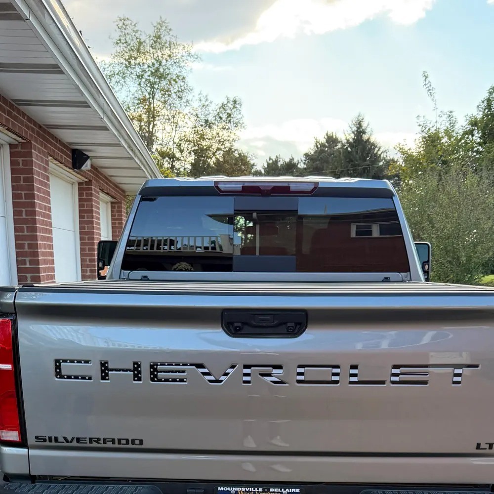 Black US Flag Raised Decal for 2019-2026 Silverado Tailgate Insert Letter Emblem