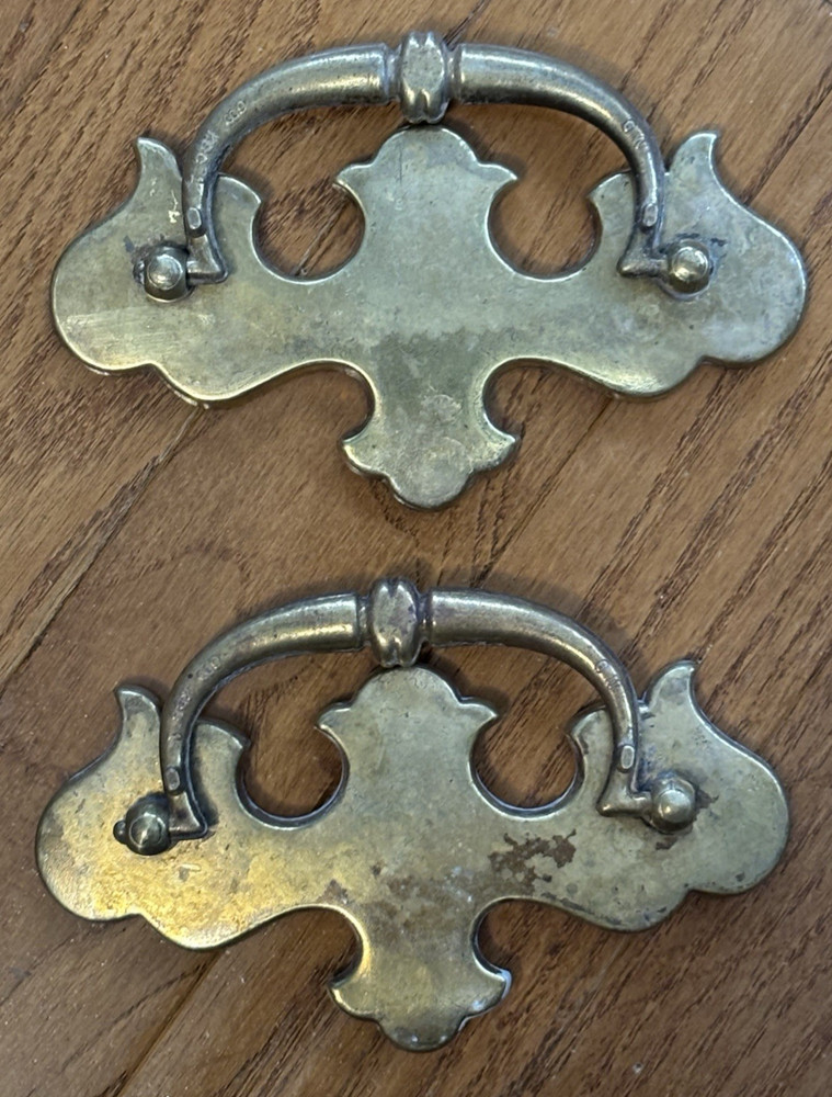 Lot of 2 Brass Drop Bail Drawer Handle Pull 3 1/2"