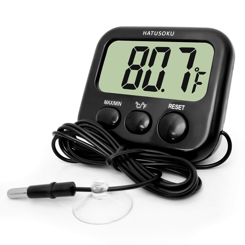 Digital Thermometer with External Sensor: Large Display & Magnetic Mount, Black