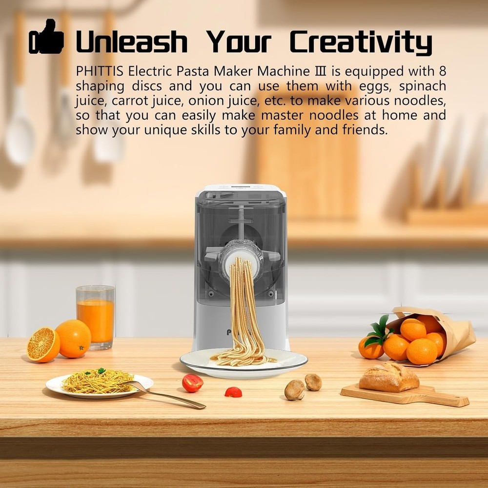 Electric Pasta Maker Machine Automatic 8 Discs Noodle Creator White