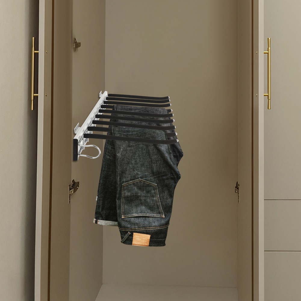Durable Wall-Mounted Trouser Rack with Smooth Round Balls and Handle