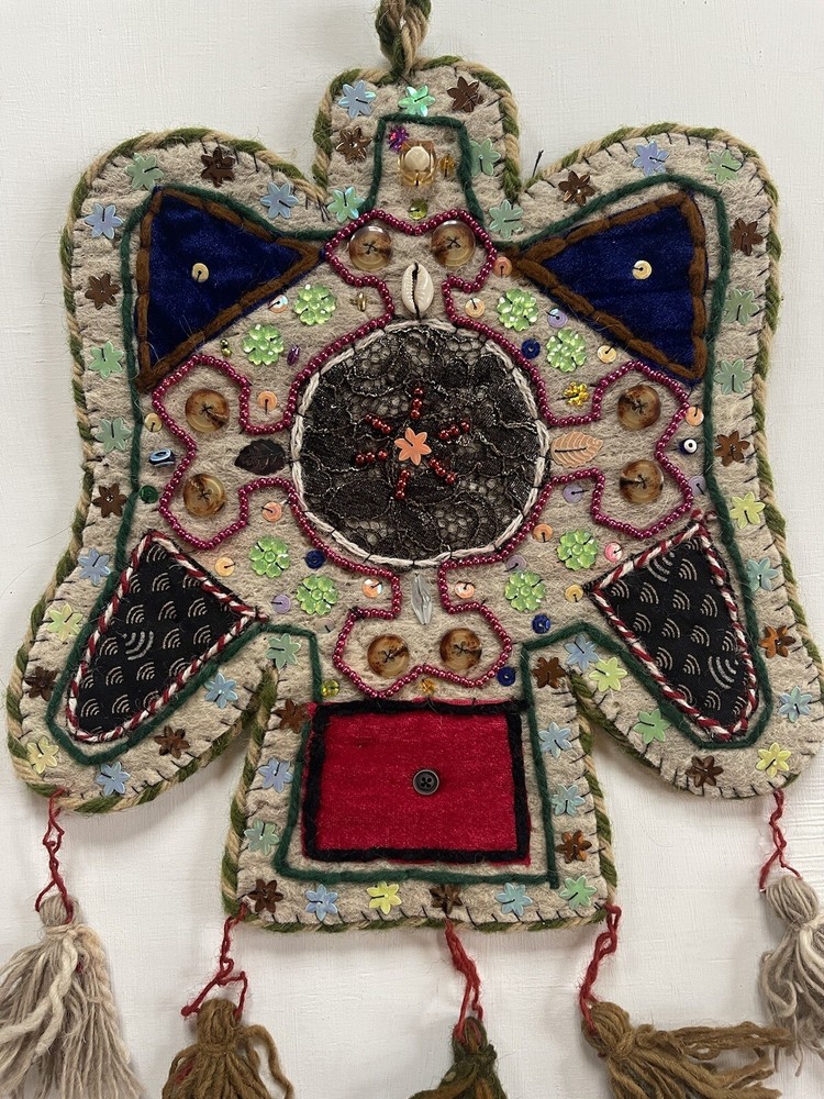 MIDDLE EASTERN WALL HANGING Textile Wool Hand Embellished Global Chic
