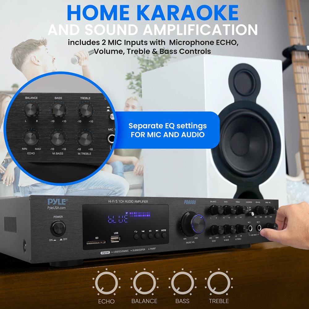 Pyle PDA8BU 5.1 Channel Home Audio Bluetooth Receiver with Wire