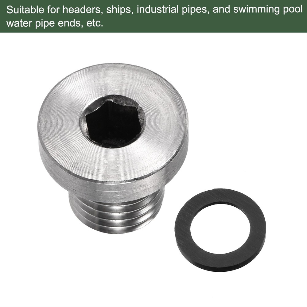 M12 x 1.5 Stainless Steel Internal Hex Head Socket Pipe Fitting (Silver)