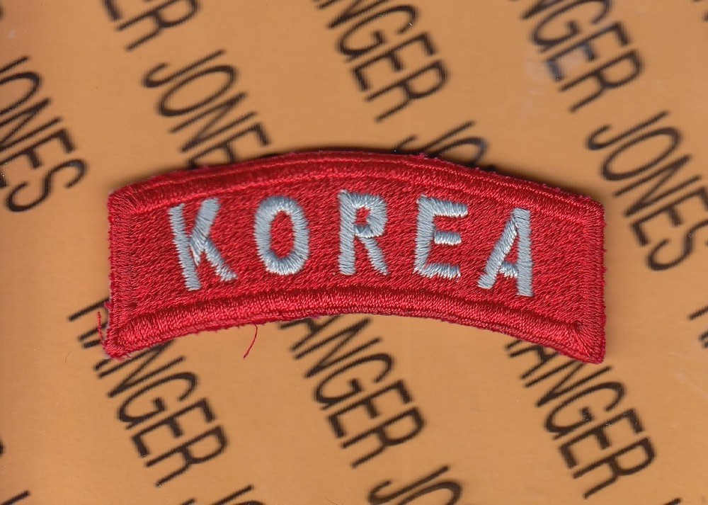 US Army "KOREA" Korea service LIGHT BLUE on RED tab arc patch