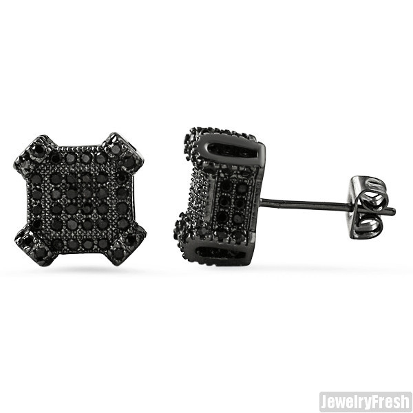 2.10 CTW Lab Made Iced Out Black Cube Earrings for Men