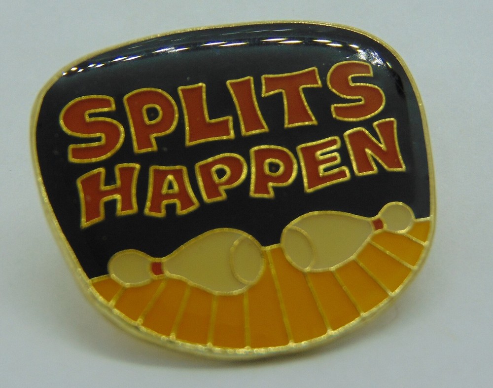 Vintage 1990's Bowling Splits Happen Lapel Pin Back
