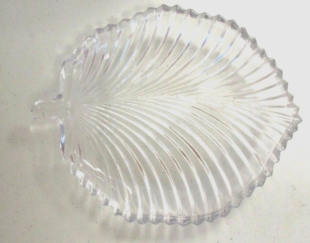 Leaf Shaped Candy or Relish Dish Clear Glass