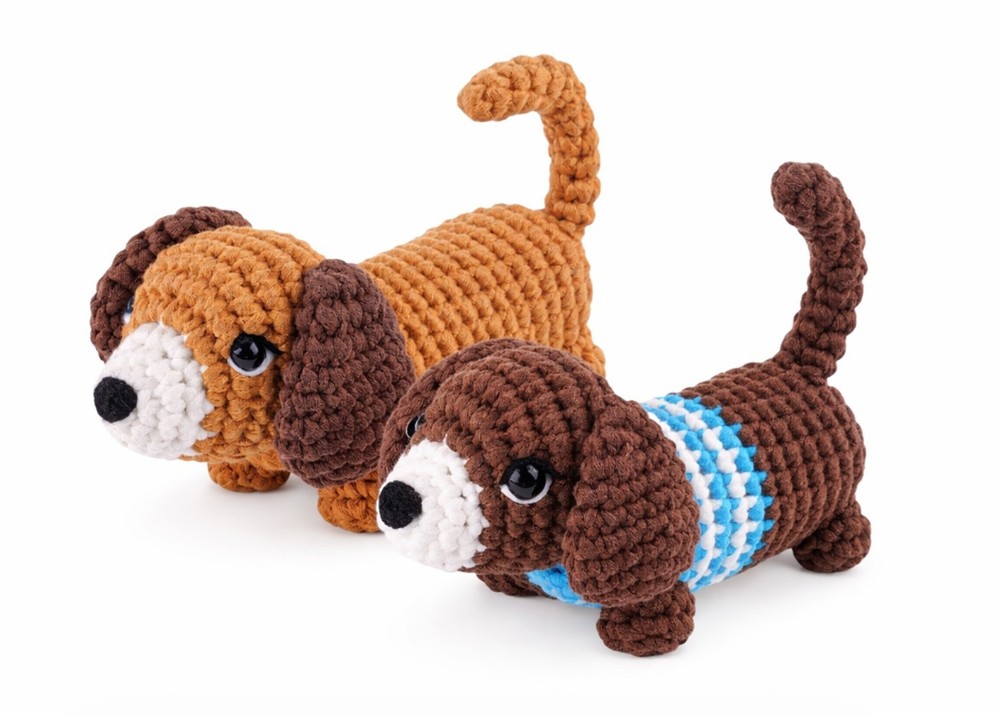 Beginner Crochet Kit 2 Dachshund Dog DIY Set with Step-by-Step Video Tutorial