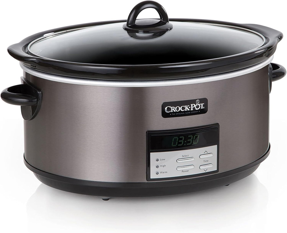 Large 8-Quart Programmable Slow Cooker with Auto Warm Setting Black Stainless St