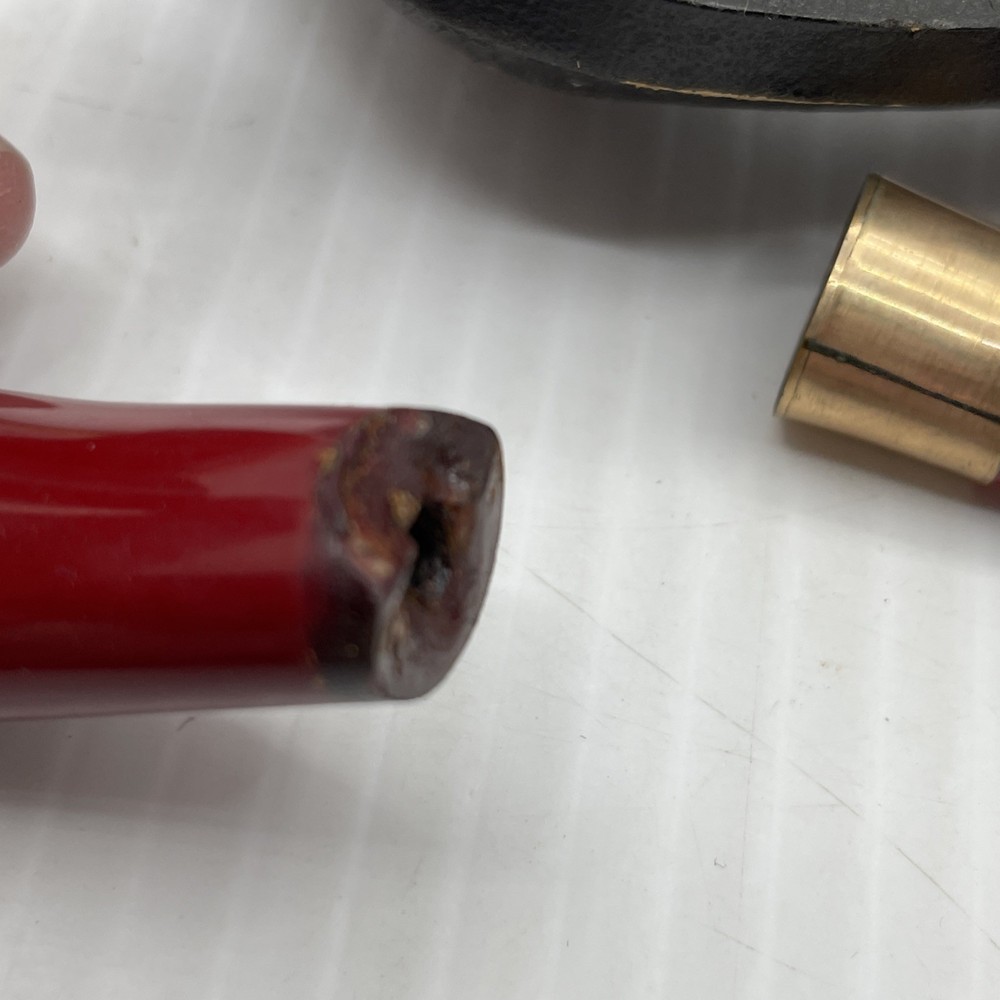 Bakelite Pipe Gold Trim Bent Amber Stem Pipe Damaged With Case
