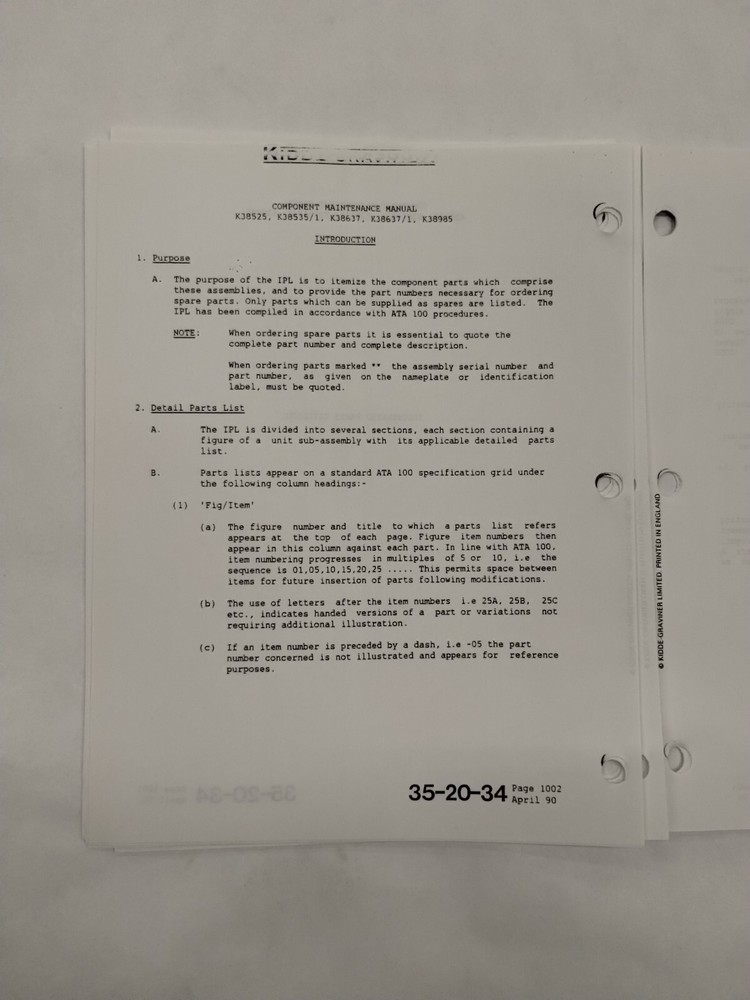 Kidde-Graviner Mask Stowage Box Assemblies Component Maintenance Manual-Original