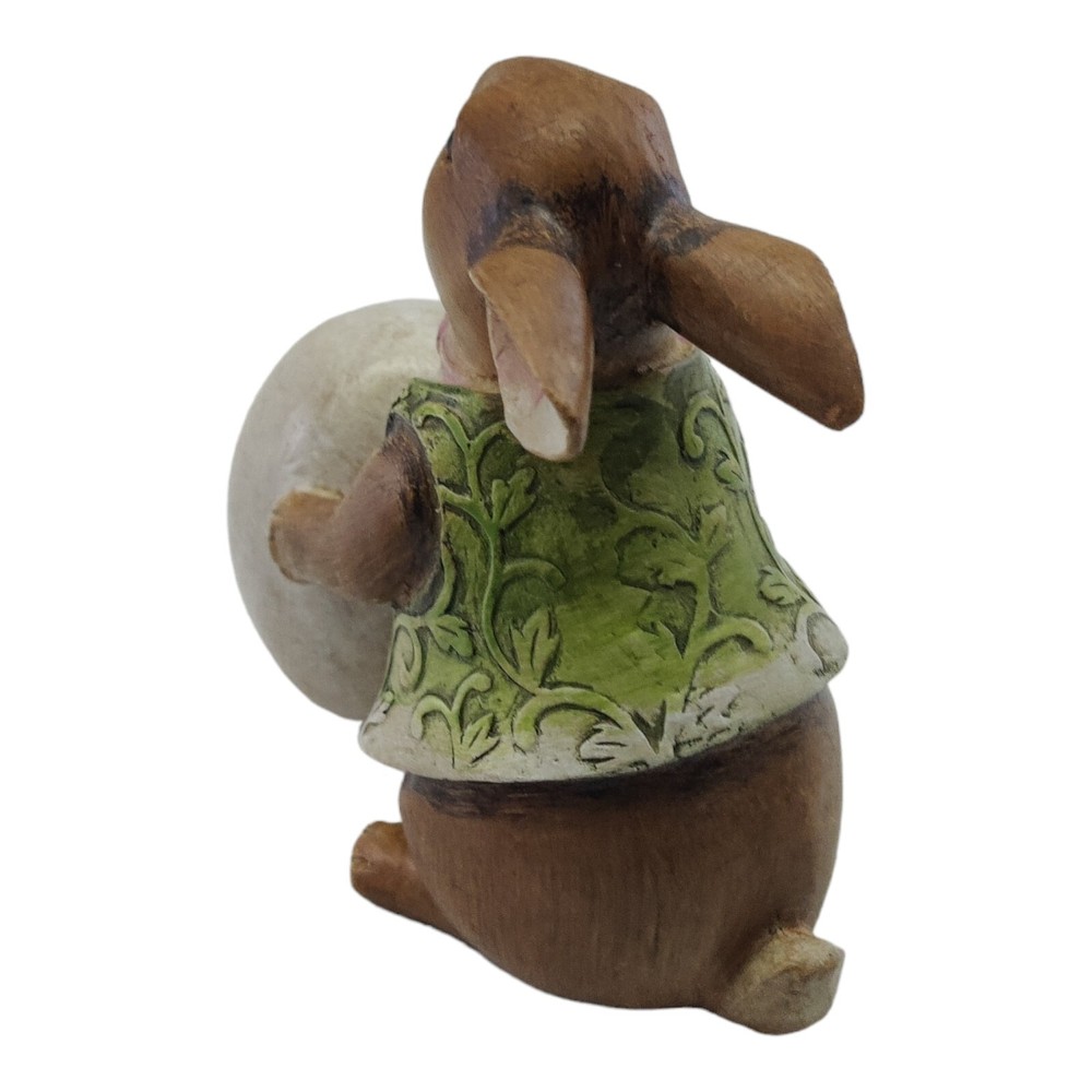 Resin Bunny Rabbit Figurine w Egg Happy Easter