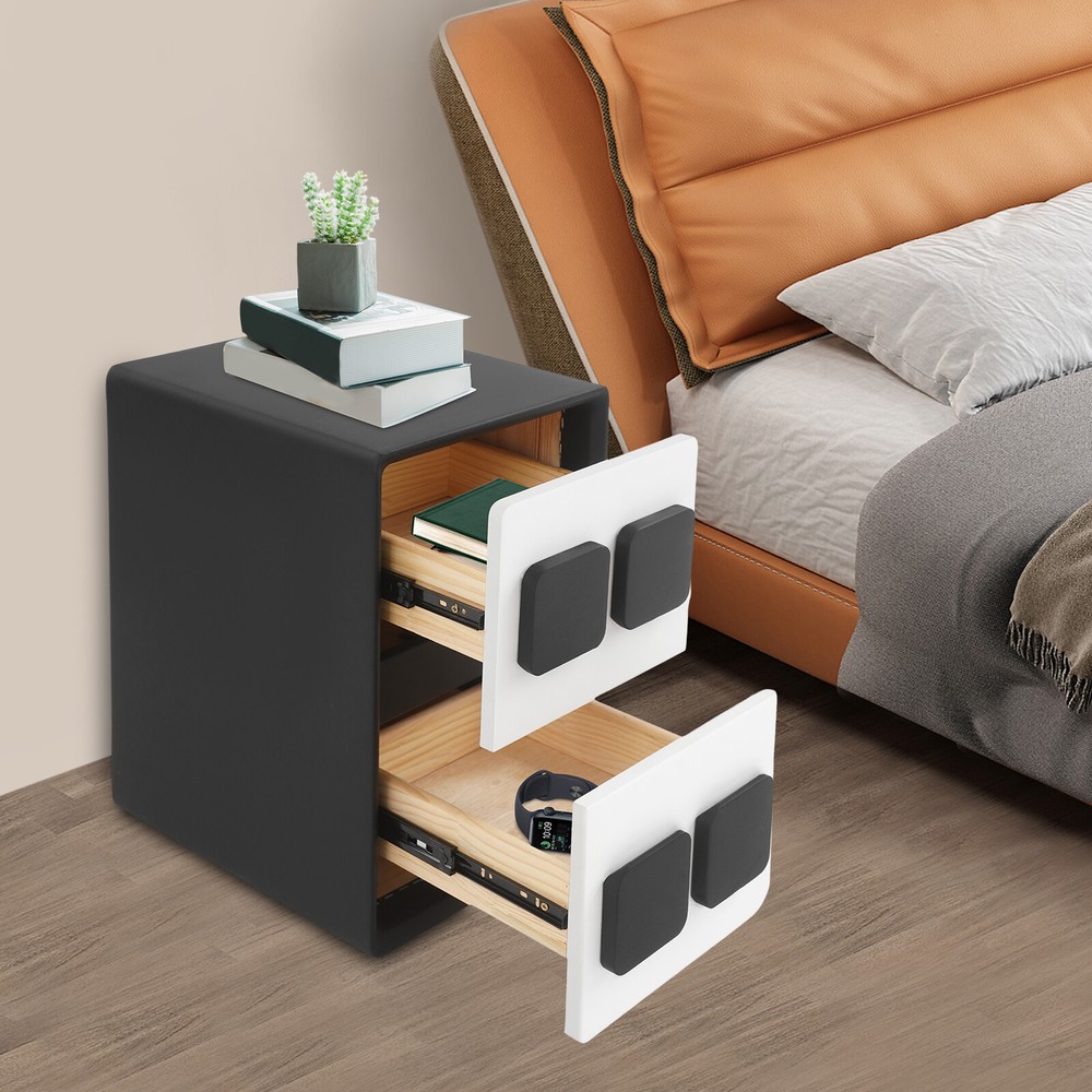 Modern Minimalist End Table, Bedside Table, Floorstanding End Table W/ 2 Drawers