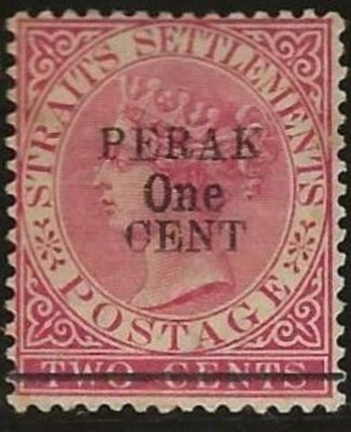 Malaya Perak 1891  ☀ classic Straits QV issue  One cent Perak ☀ Fine MH(*)