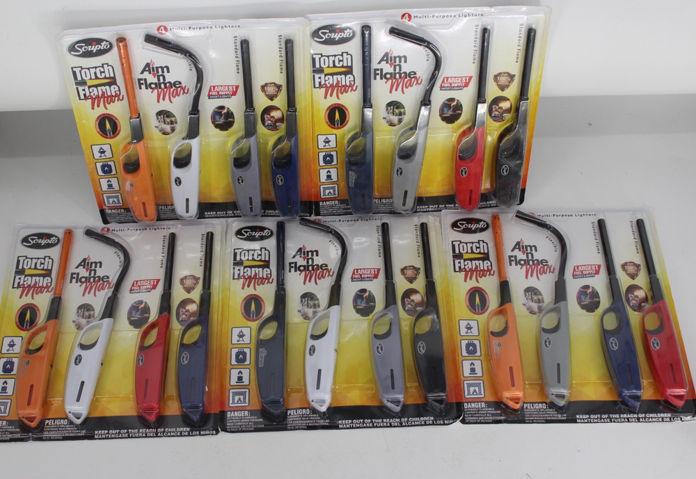 4 - SCRIPTO Multi-Purpose Flex TOURCH FLAME Lighters Mixed Colors New