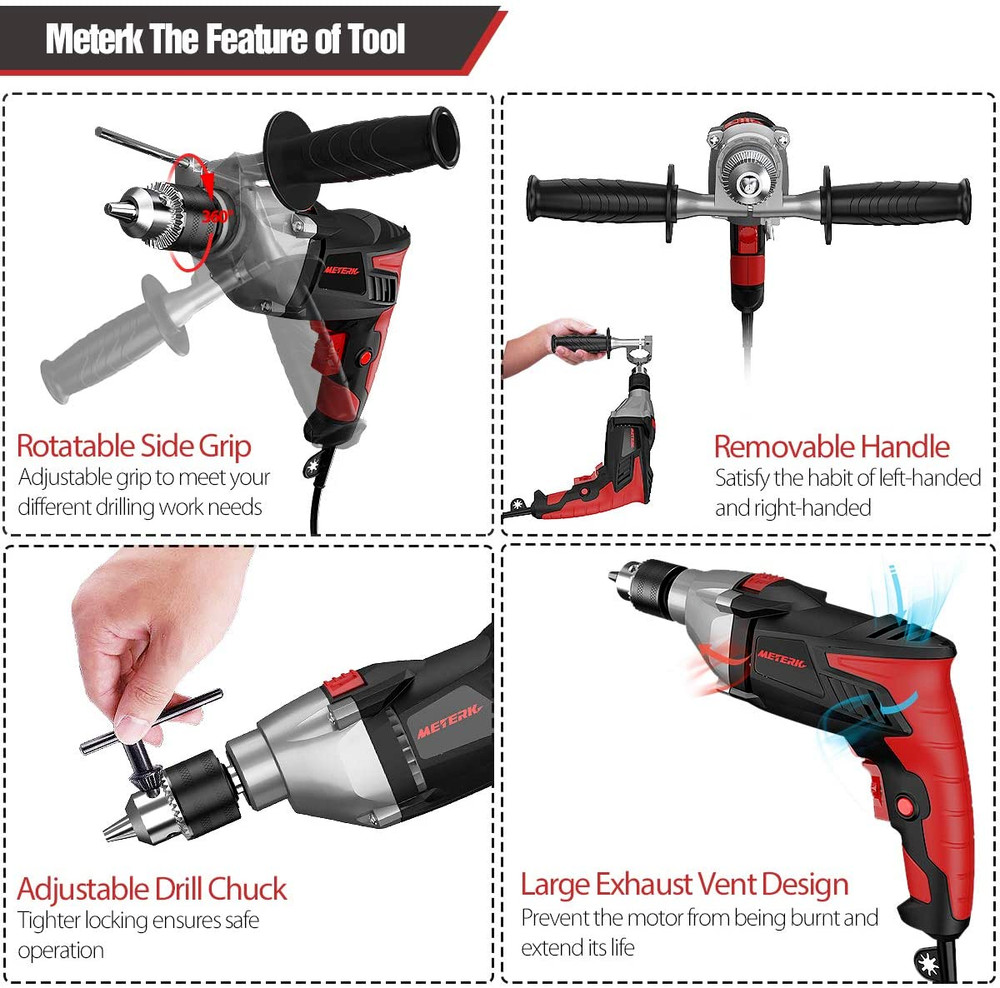 Hammer Drill 950W High Power Impact Drill Tool 13MM Keyed Chuck 17Variable Speed