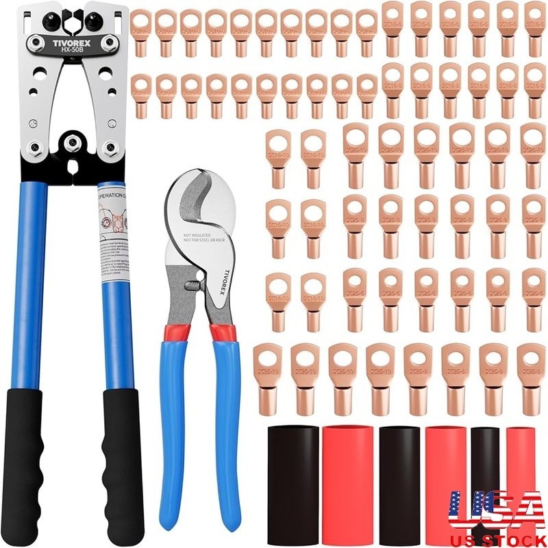 Professional Cable Crimping Tool Complete Kit W/ Wire Cutter & Terminals 70pcs