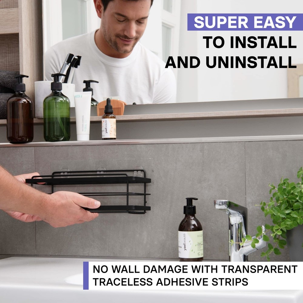 Matte Black Shower Caddy 2 Pack Rustproof Stainless Steel with Hooks 20 lbs C...
