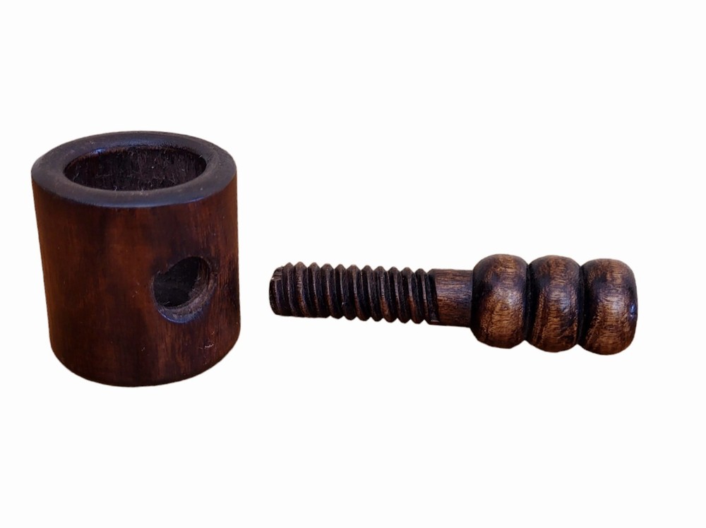 Vintage Solid Wooden Screw Nutcracker Pipe Shaped Nut Cracker Removable Handle