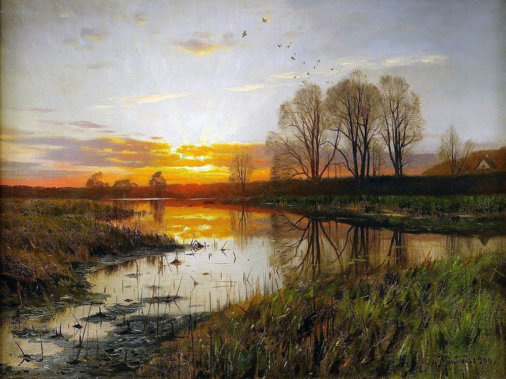 sunset meadow river by P. Monsted Tile Mural Kitchen Backsplash Marble Ceramic