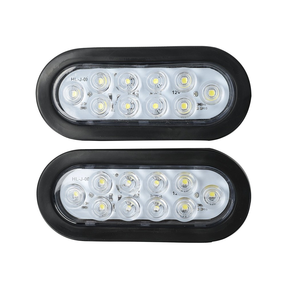 2x 6" Oval White 10 LED Trailer Truck Sealed Reverse Back-Up Tail Lights 12V