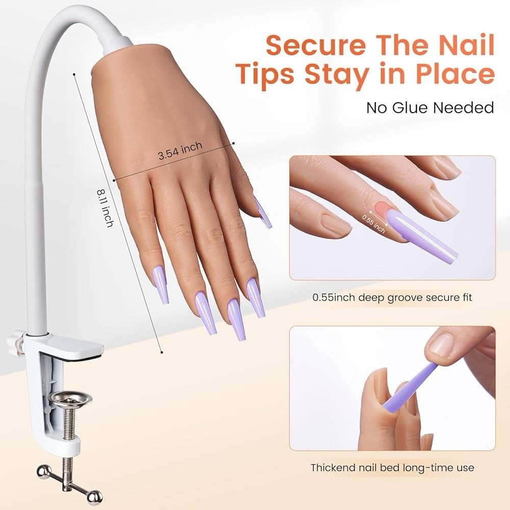 Practice Hand for Acrylic Nails: Realistic Silicone Hand Practice with Tattoo