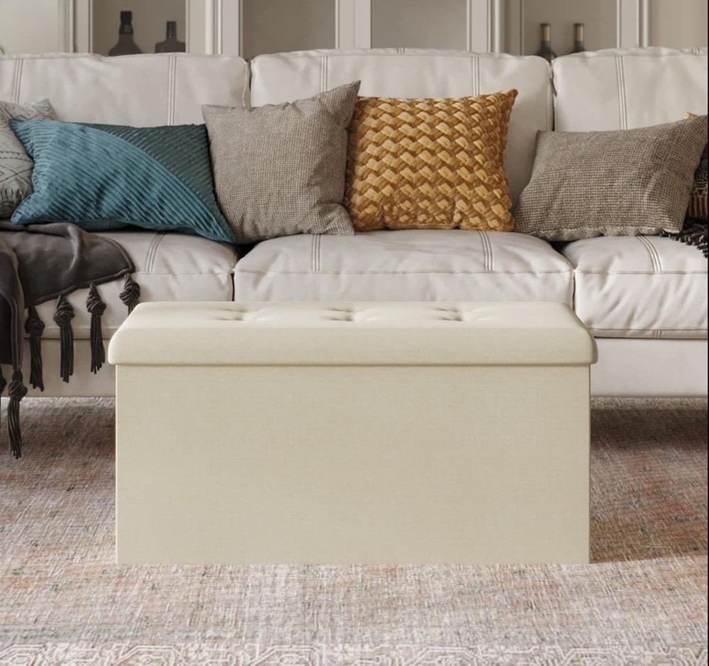 Florence 30" Upholstered Folding Storage Bench Tufted Top Space-Saving Storage