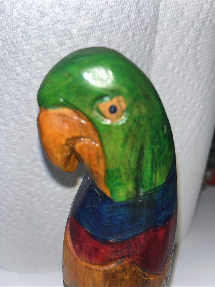 Handmade Woodcarver Parrot 8” Tall