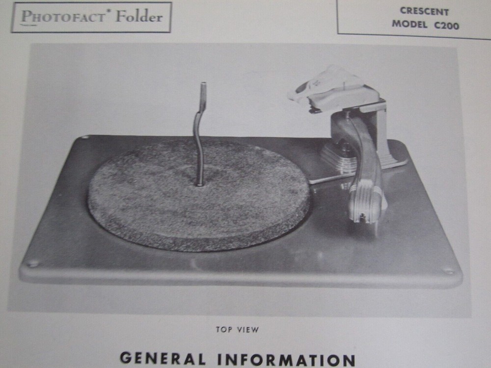 CRESCENT C200 RECORD CHANGER TURNTABLE PHOTOFACT