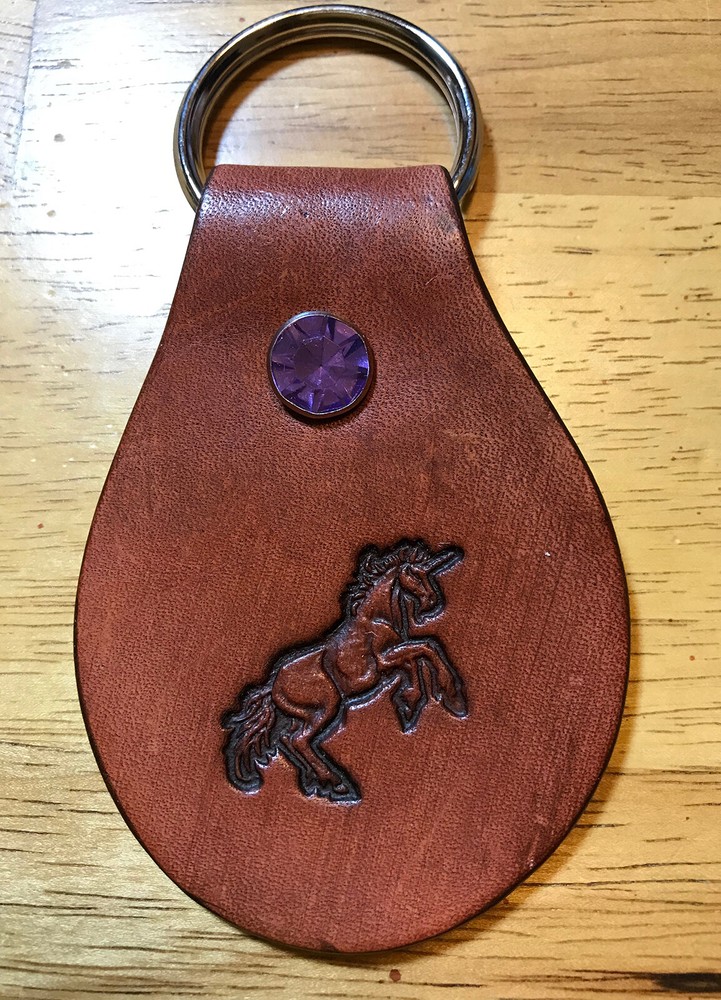 Leather Key Fob w/Rearing Unicorn