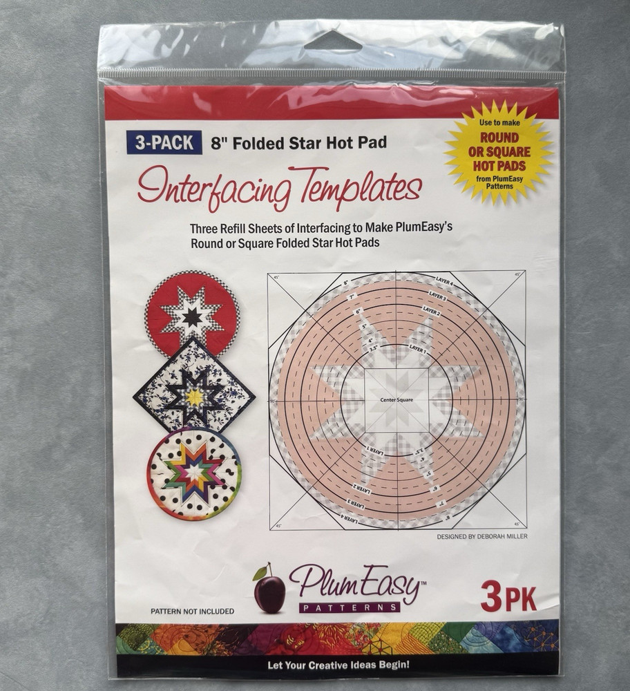 Plum Easy 8" Folded Star Hot Pad Interfacing Templates Refill Sheets 3-Pack