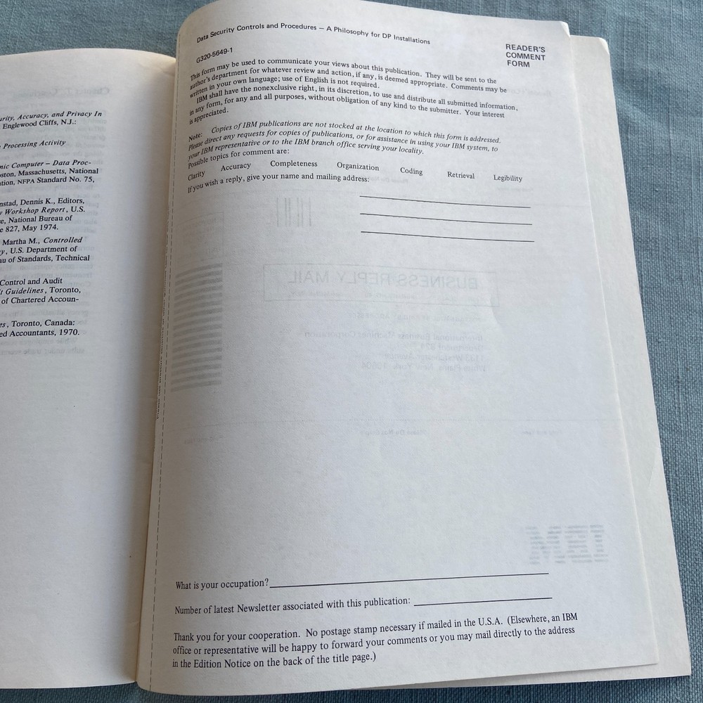 Vintage IBM Data Security Controls Procedures DP Installations 1977 2nd Ed. PC