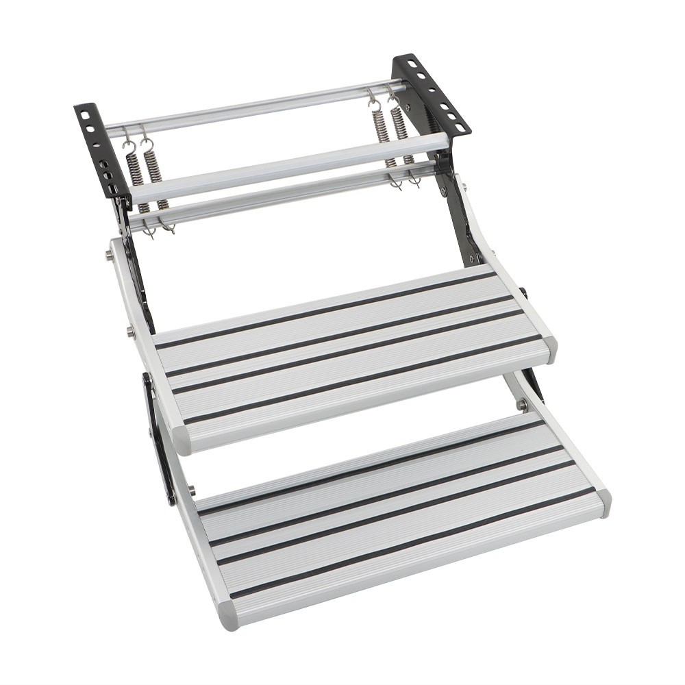 Aluminum 2 Step Pull Out Retractable 21.65''W Steps Stair Anti-Slip Silver