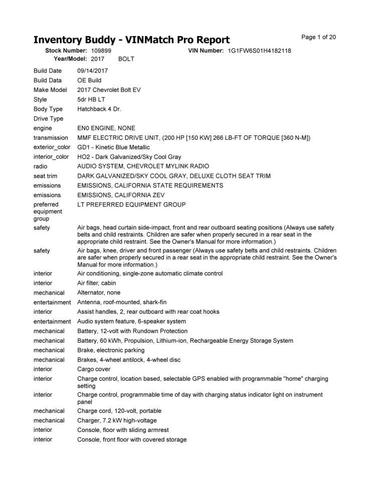 Dash Panel Without Pre-crash System Fits 17-21 BOLT 10295643