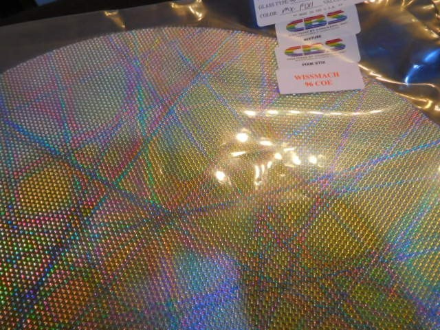 Dichroic Glass:CBS 96 COE-Pixie Stix on Cube Textured Thin Clear - 3"Sq