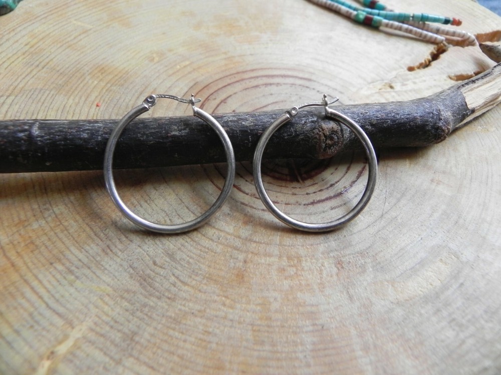 Sterling Silver HOOP Earrings 1 1/8"