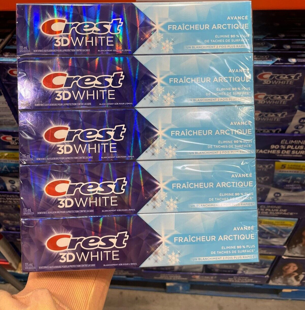 Crest 3D White Advanced, Teeth Whitening Toothpaste Arctic Fresh, 5 x 135 mL