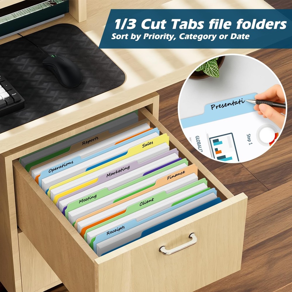 Two-Tone Color File Folders, 15 Pack Letter Size Folders with 5 Assorted Colo...