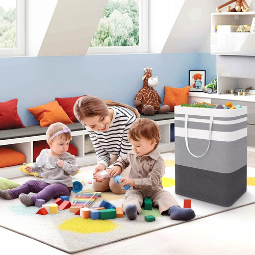 StorageRight Large Collapsible Laundry Basket Hamper with 75L, Gradient Grey