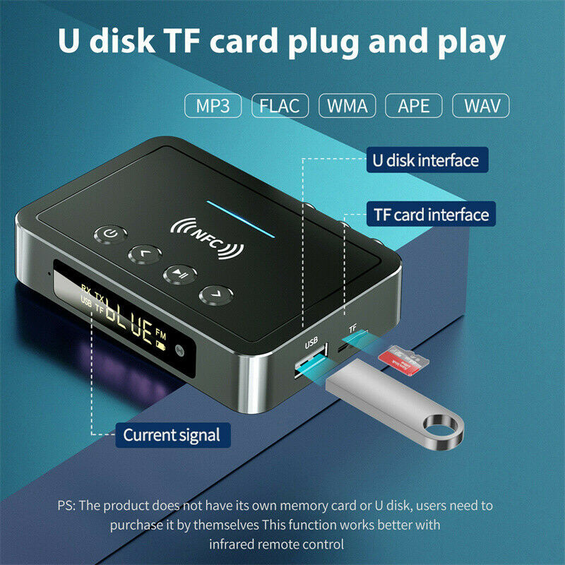 Wireless 3.5mm AUX NFC to 2 RCA Audio Adapter Bluetooth 5.0 Receiver Transmitter