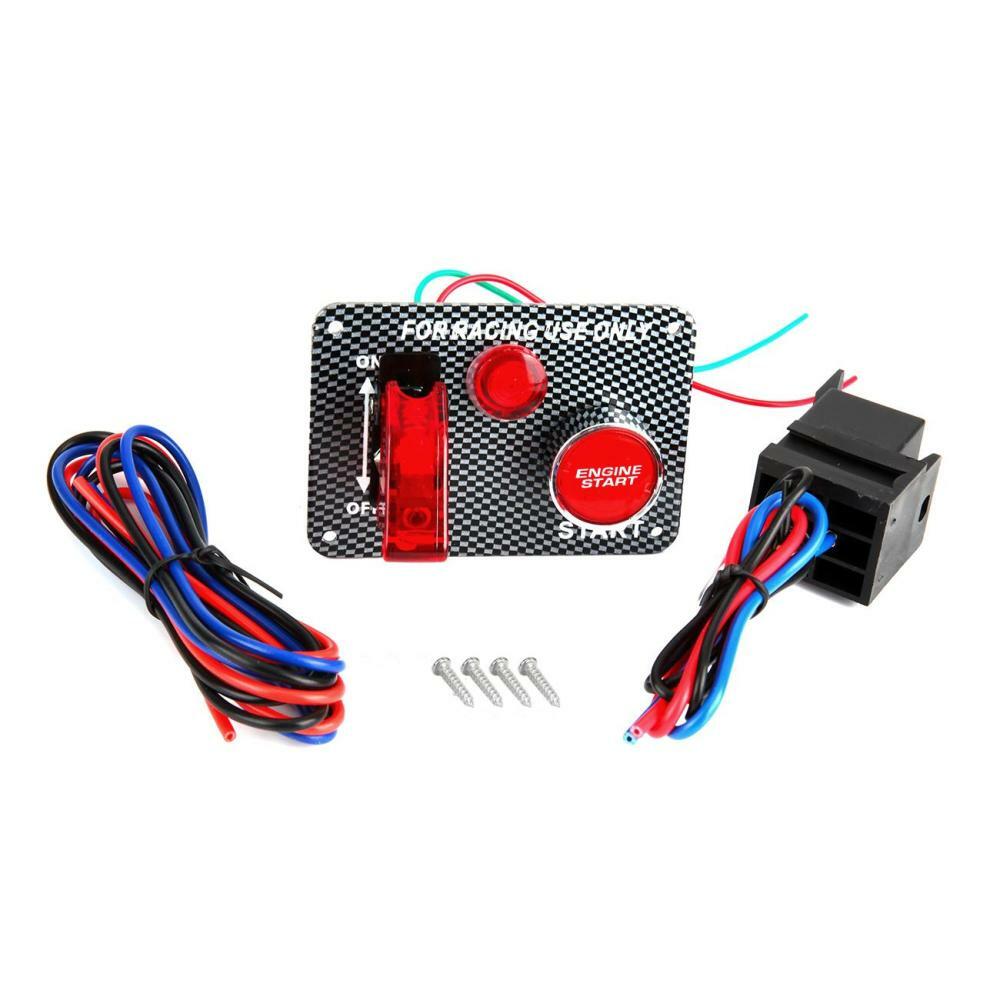 12V Carbon Ignition Switch Panel Engine Start Push Button LED Toggle Racing Car