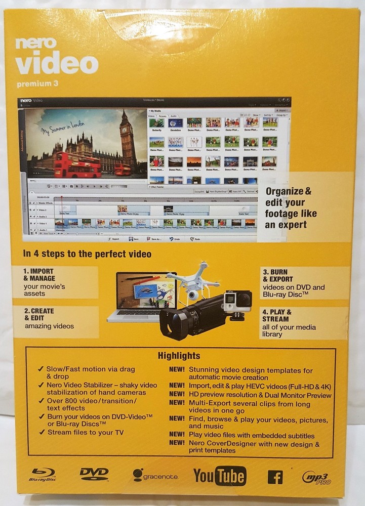 Nero Video Premium 3 Audio/Video Authoring software CD-ROM Windows 10,8,8.1