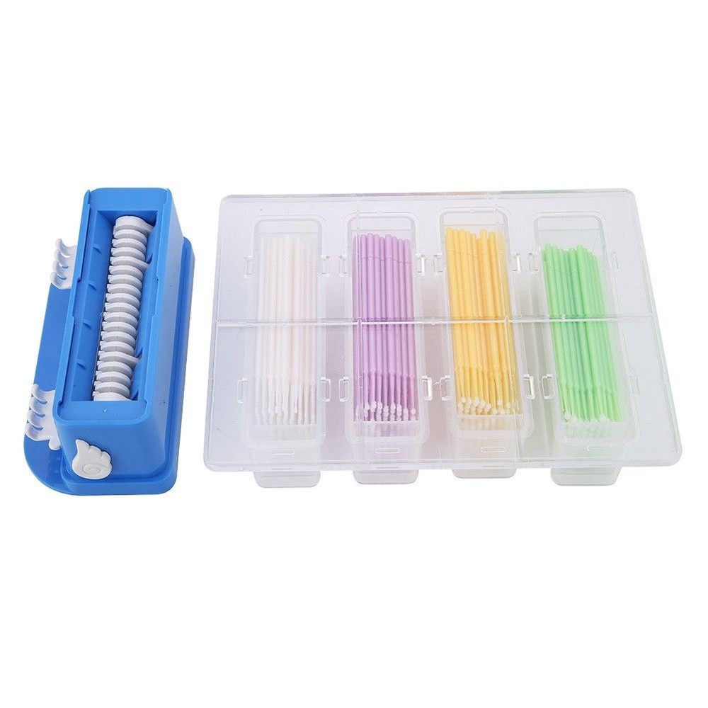 Dental Plastic Micro Brush Applicator Tip Bendable Sticks Dispenser 4 Container