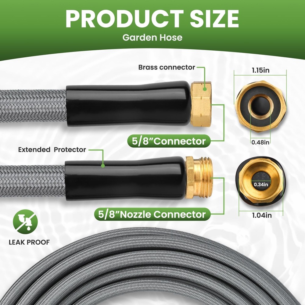 KLABB 36FT Garden Hose 5/8" with Solid Brass Connectors & 10-Function Nozzle,...